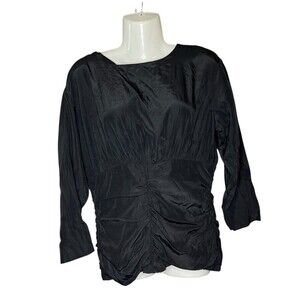 Vintage Christine David Black Tiered Ruched Long Sleeve Blouse Size Medium